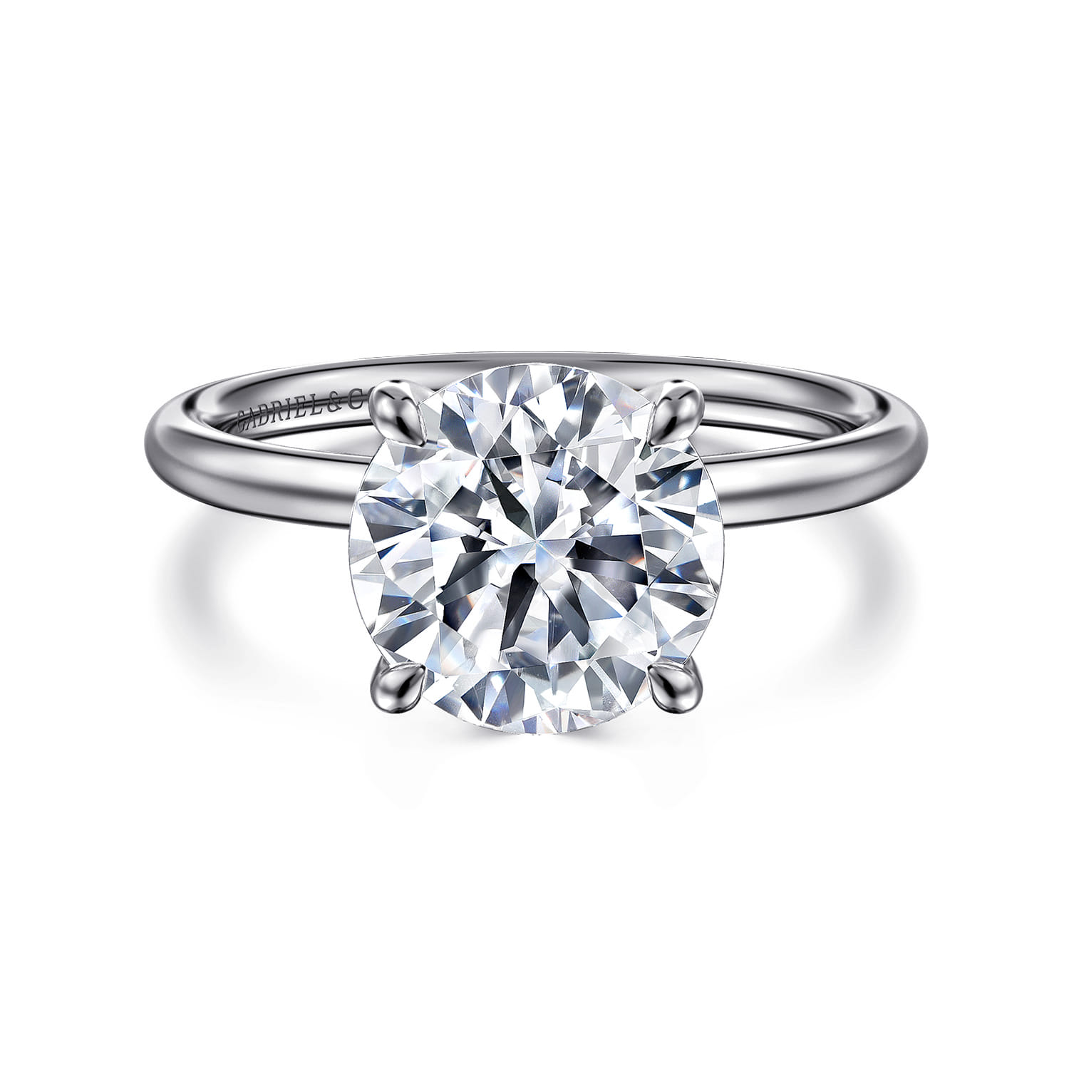 Tiana - 14K White Gold Round Solitaire Diamond Engagement Ring - Shot 1