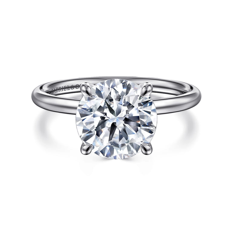 Tiana - 14K White Gold Round Solitaire Diamond Engagement Ring - Shot 1