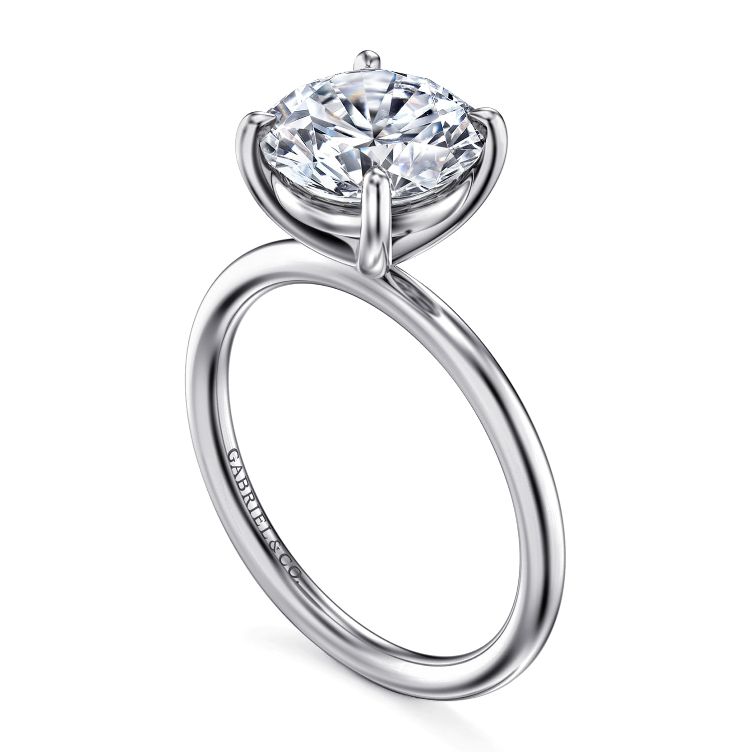 Tiana - 14K White Gold Round Solitaire Diamond Engagement Ring - Shot 3