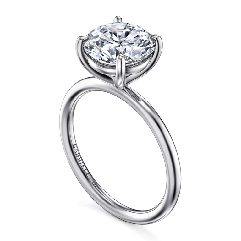 Tiana - 14K White Gold Round Solitaire Diamond Engagement Ring - Shot 3