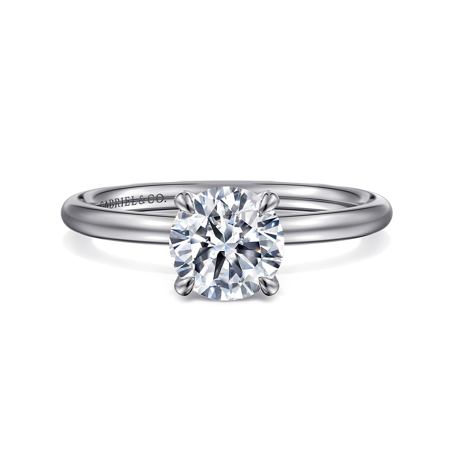 Tiana - 14K White Gold Round Solitaire Diamond Engagement Ring - Shot 1