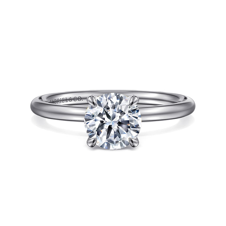 Tiana - 14K White Gold Round Solitaire Diamond Engagement Ring - Shot 1