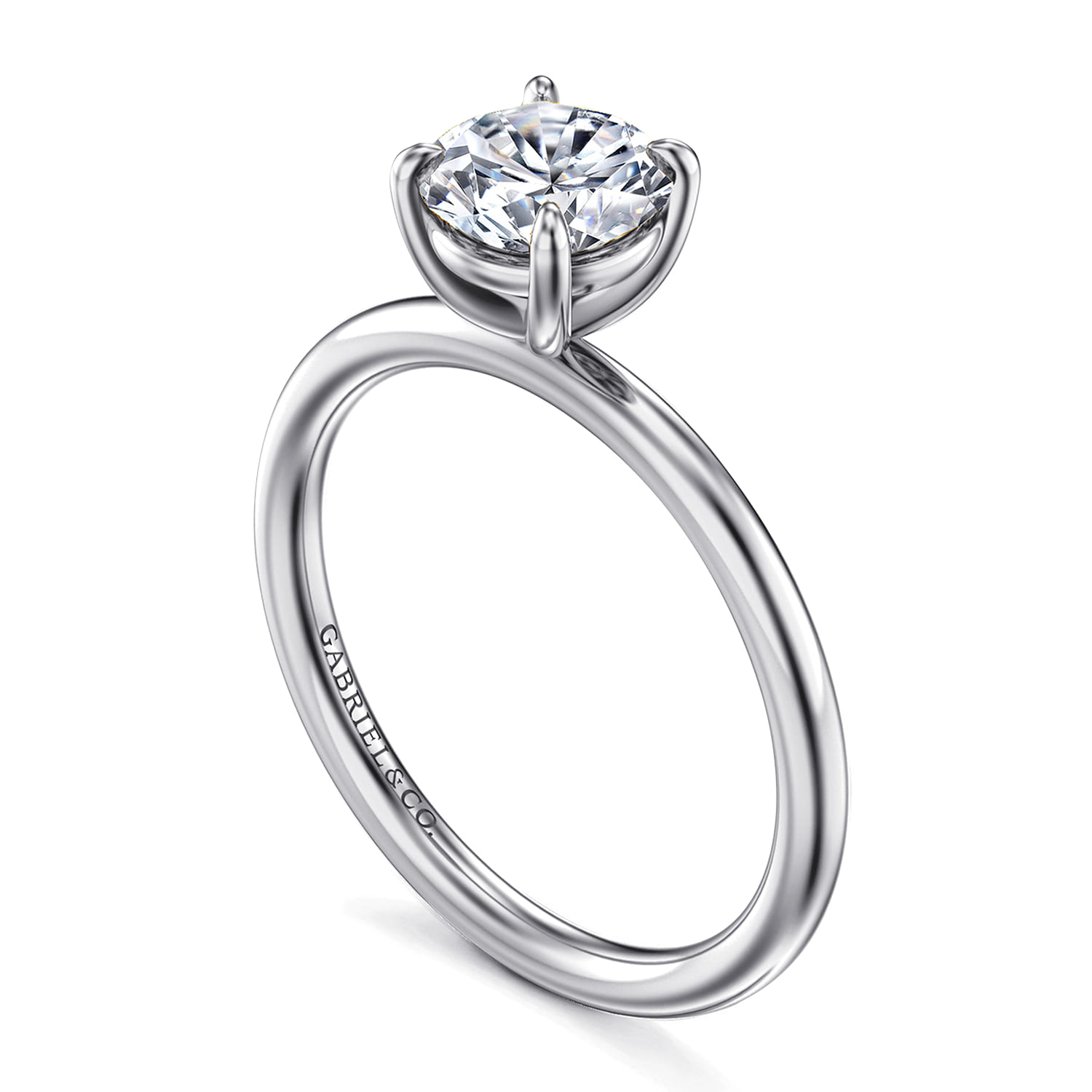 Tiana - 14K White Gold Round Solitaire Diamond Engagement Ring - Shot 3