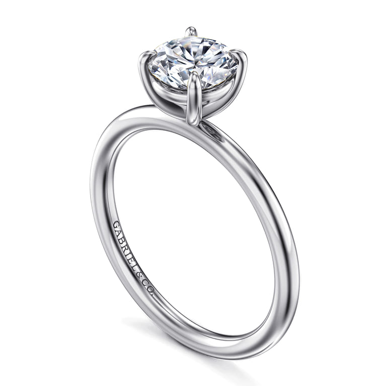 Tiana - 14K White Gold Round Solitaire Diamond Engagement Ring - Shot 3
