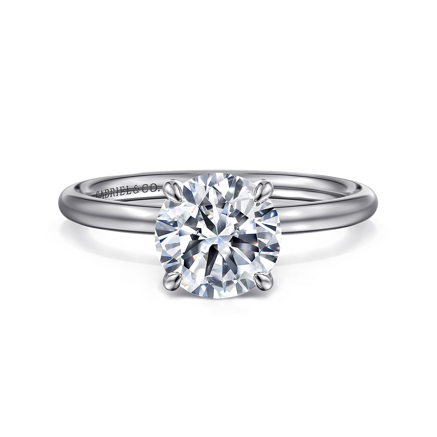 Tiana - 14K White Gold Round Solitaire Diamond Engagement Ring - Shot 1