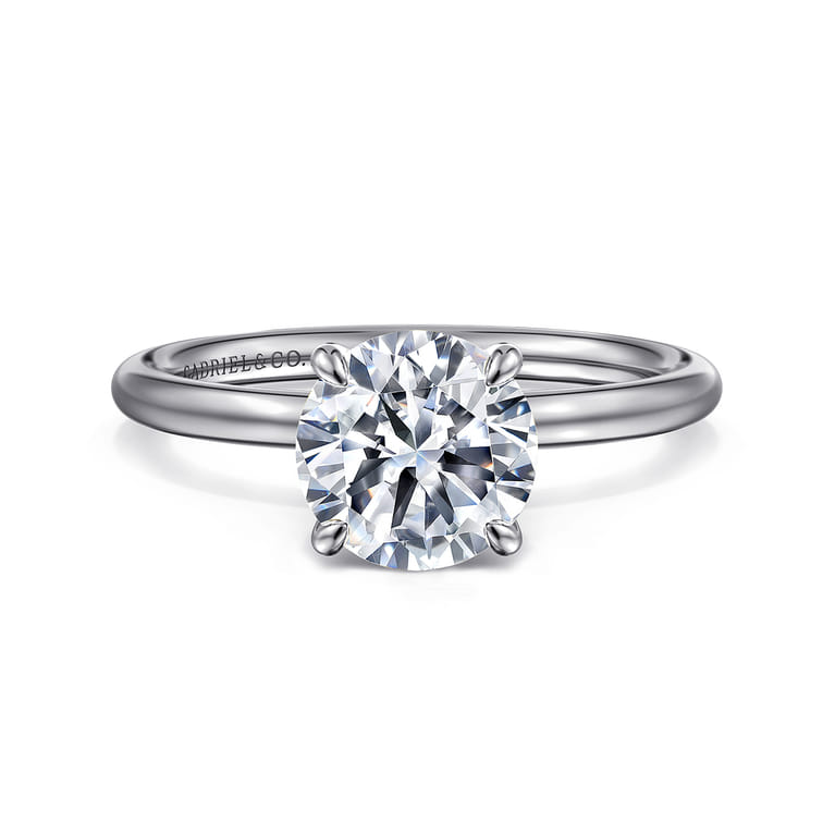 Tiana - 14K White Gold Round Solitaire Diamond Engagement Ring - Shot 1