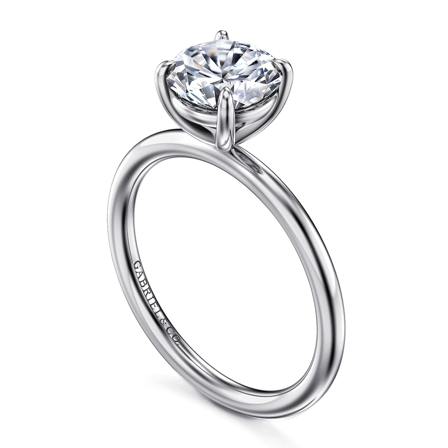 Tiana - 14K White Gold Round Solitaire Diamond Engagement Ring - Shot 3