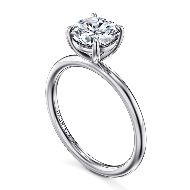 Tiana - 14K White Gold Round Solitaire Diamond Engagement Ring - Shot 3