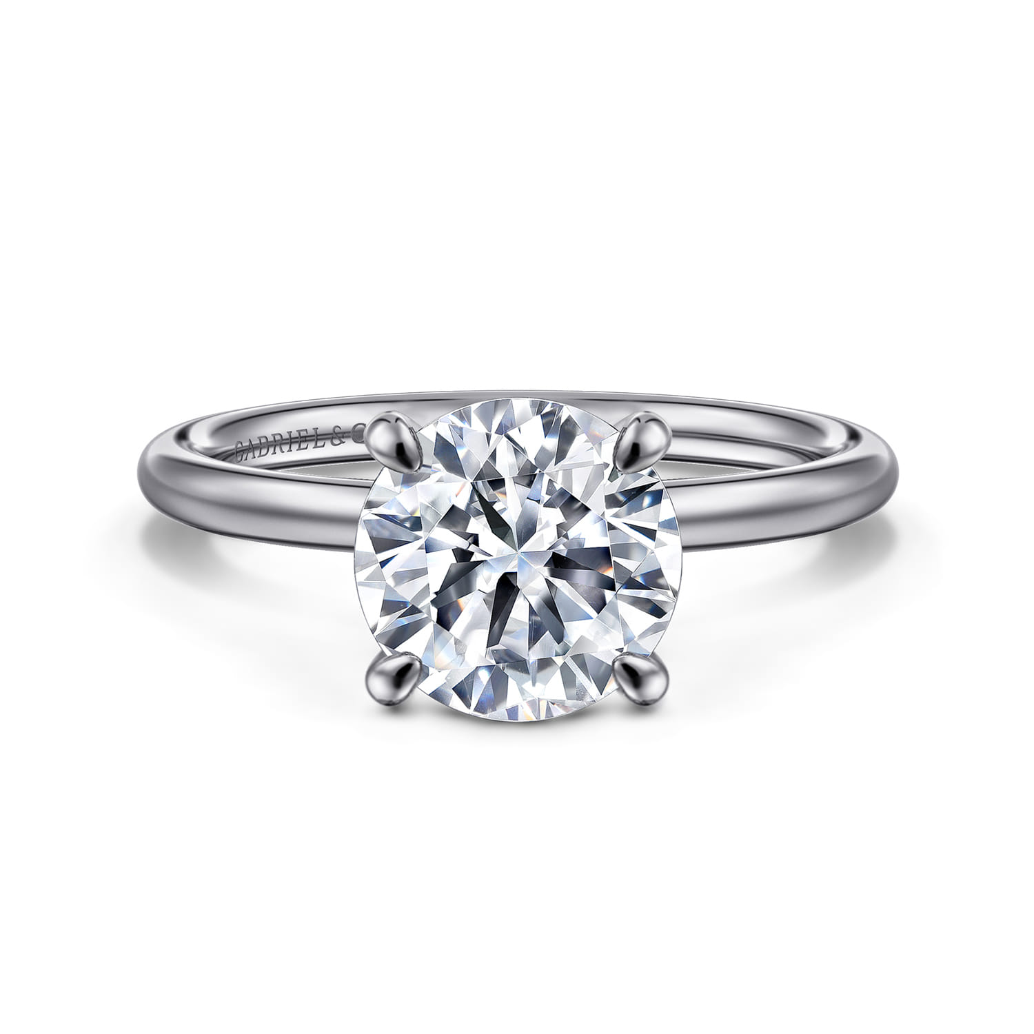 Tiana - 14K White Gold Round Solitaire Diamond Engagement Ring - Shot 1