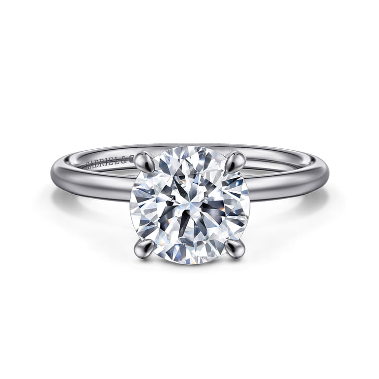 Tiana - 14K White Gold Round Solitaire Diamond Engagement Ring - Shot 1