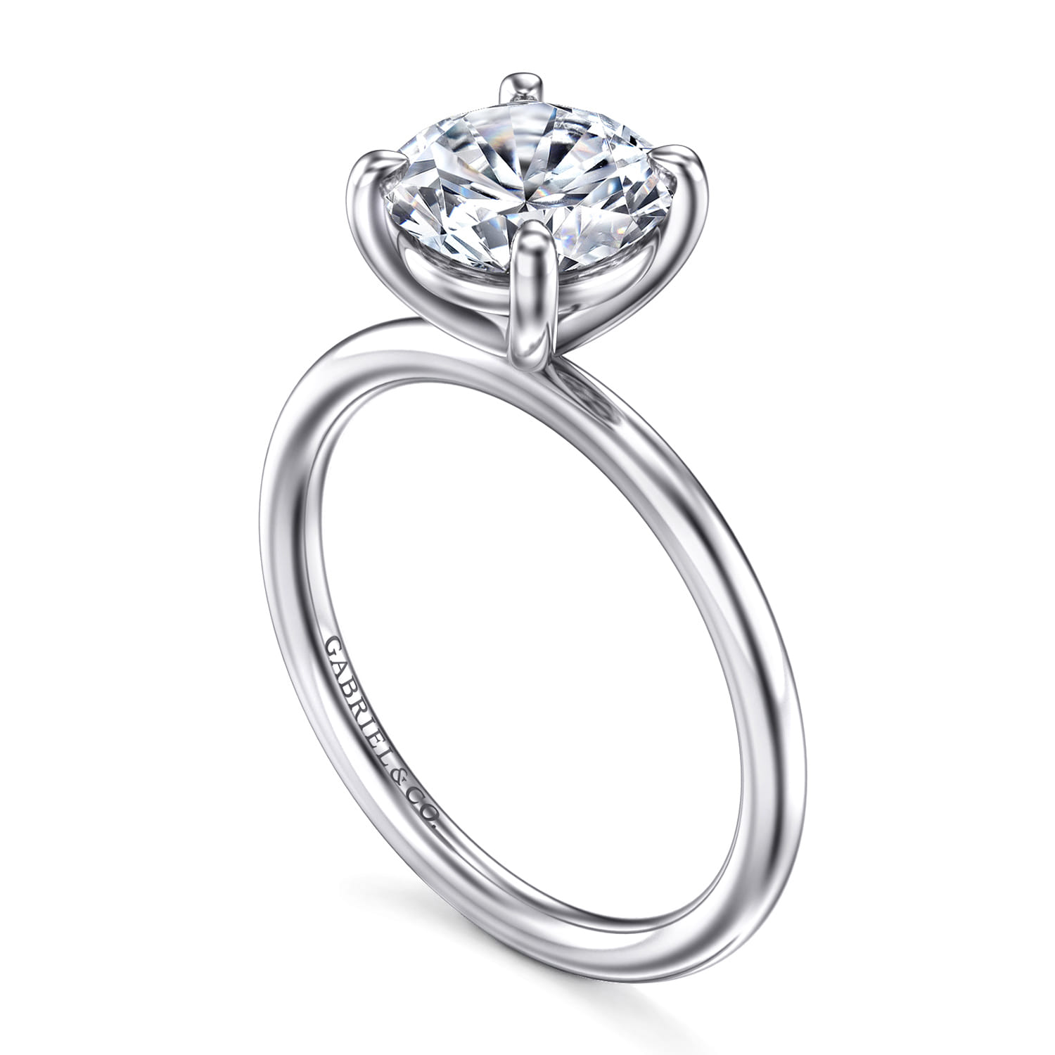 Tiana - 14K White Gold Round Solitaire Diamond Engagement Ring - Shot 3