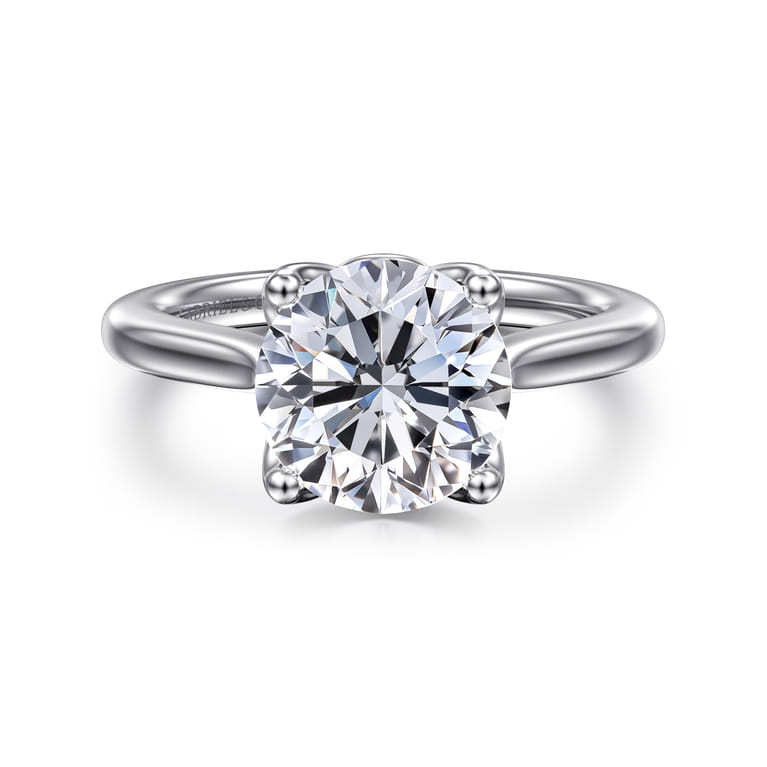 Nola - 14K White Gold Round Lotus Diamond Engagement Ring - Shot 1