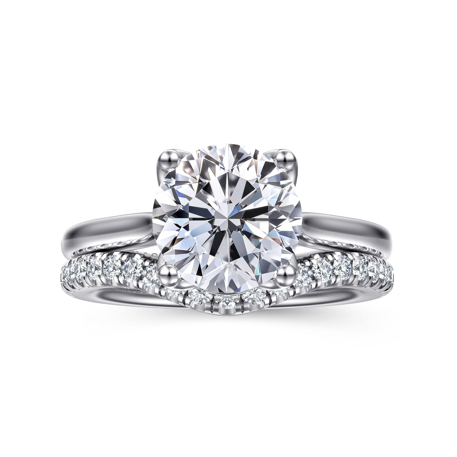 Nola - 14K White Gold Round Lotus Diamond Engagement Ring - Shot 4