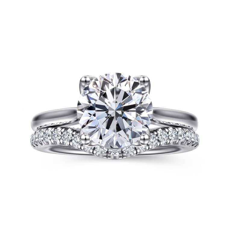 Nola - 14K White Gold Round Lotus Diamond Engagement Ring - Shot 4