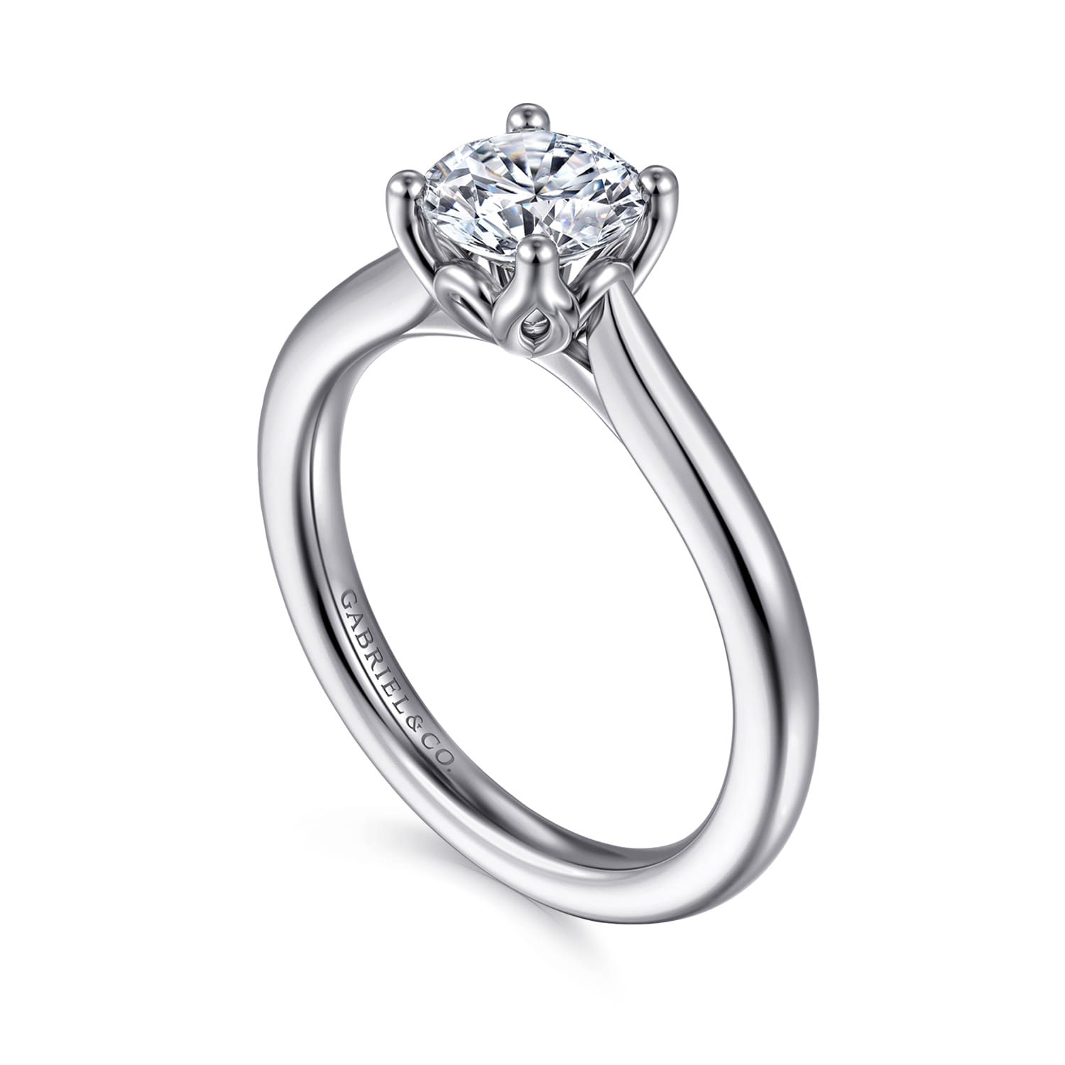 Nola - 14K White Gold Round Lotus Diamond Engagement Ring - Shot 3