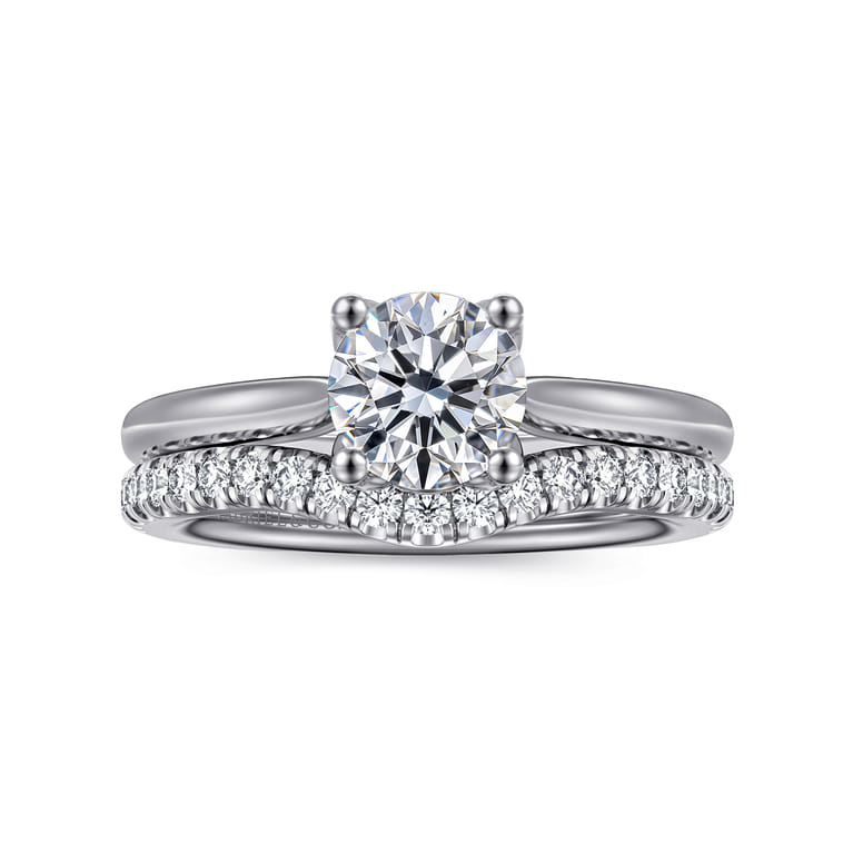Nola - 14K White Gold Round Lotus Diamond Engagement Ring - Shot 4