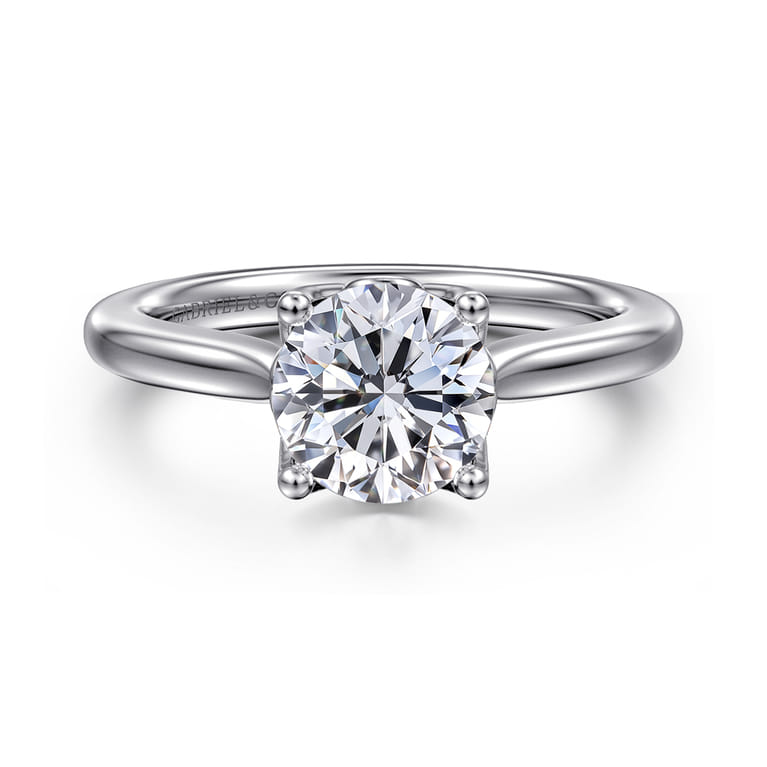 Nola - 14K White Gold Round Lotus Diamond Engagement Ring - Shot 1