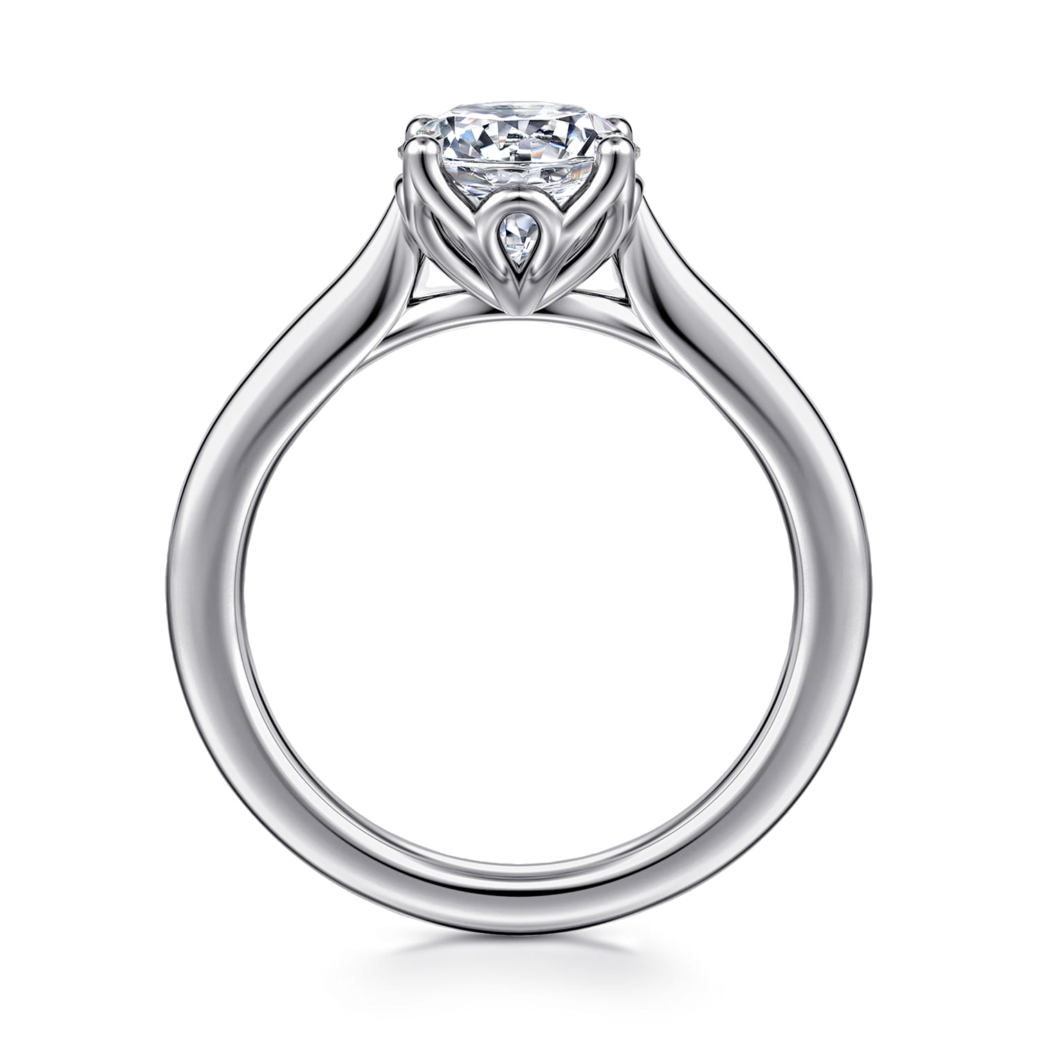 Nola - 14K White Gold Round Lotus Diamond Engagement Ring - Shot 2