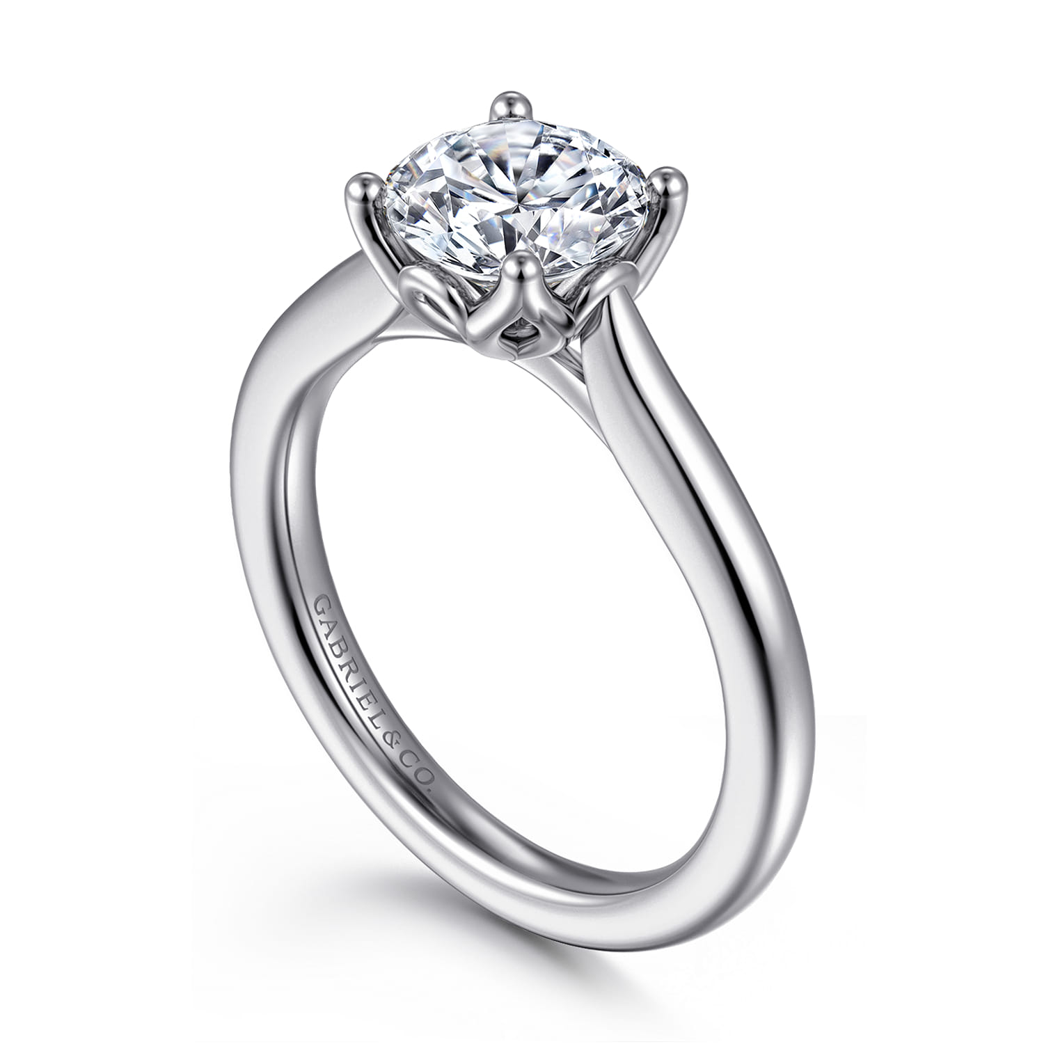 Nola - 14K White Gold Round Lotus Diamond Engagement Ring - Shot 3