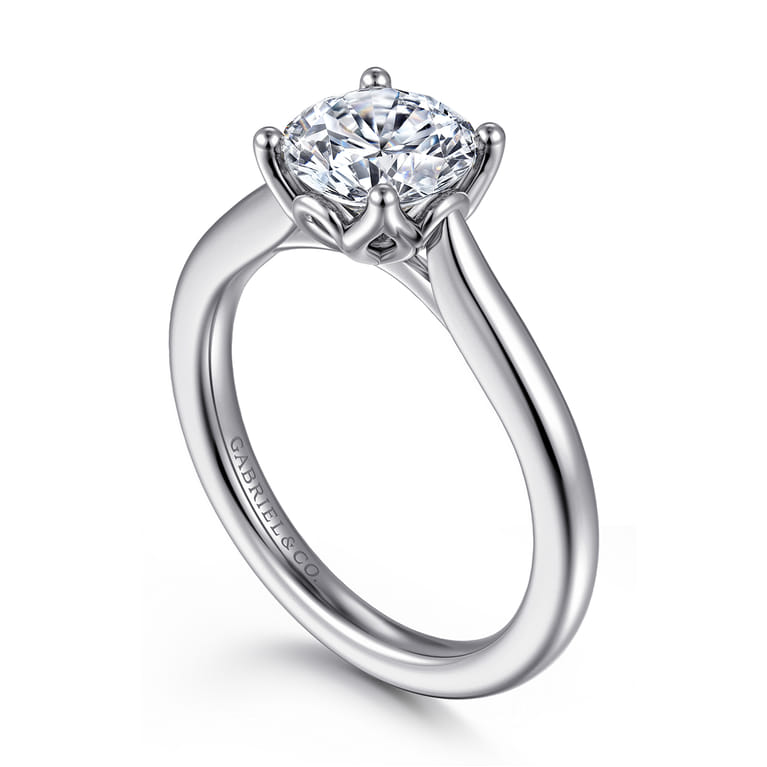 Nola - 14K White Gold Round Lotus Diamond Engagement Ring - Shot 3