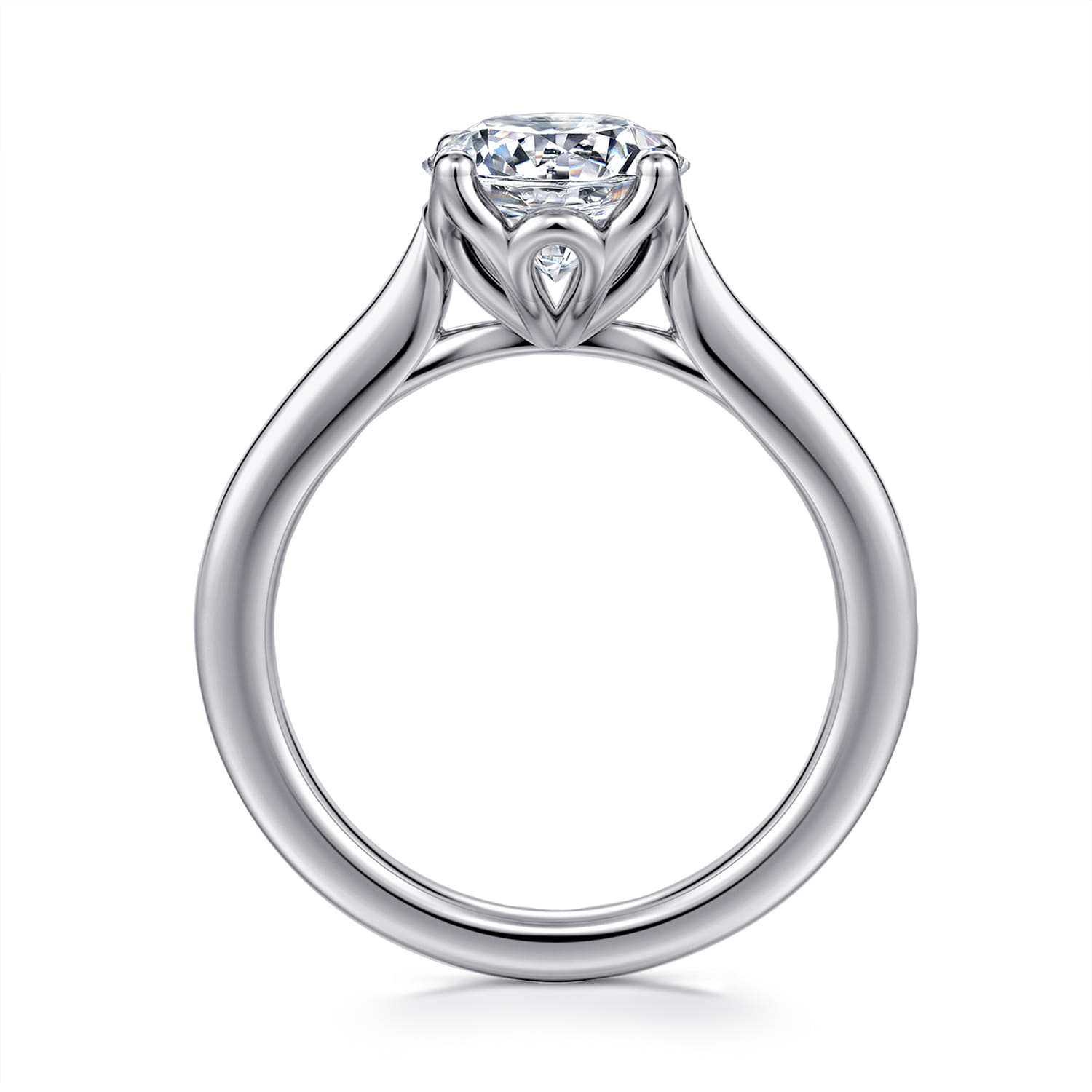 Nola - 14K White Gold Round Lotus Diamond Engagement Ring - Shot 2