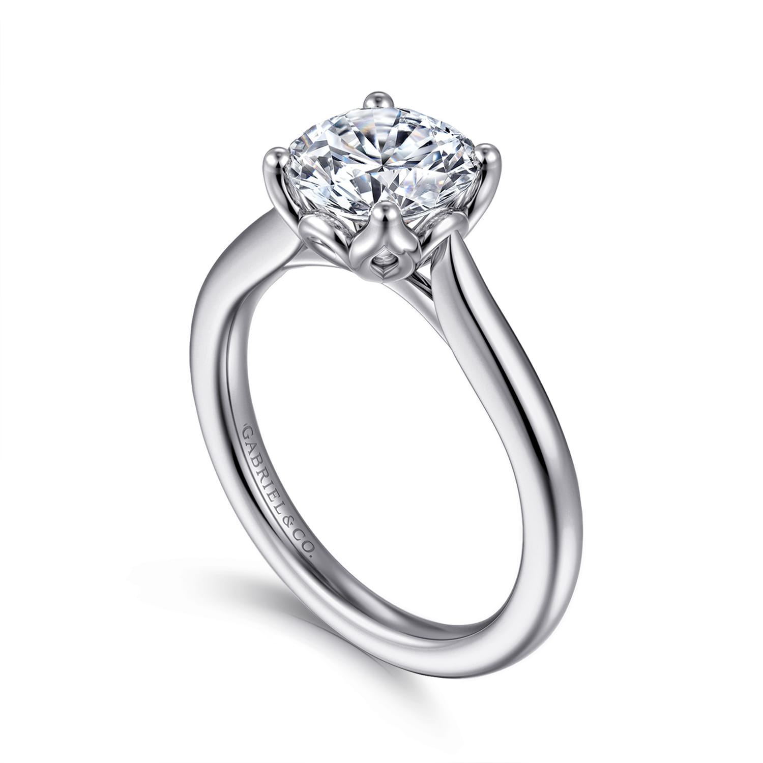 Nola - 14K White Gold Round Lotus Diamond Engagement Ring - Shot 3