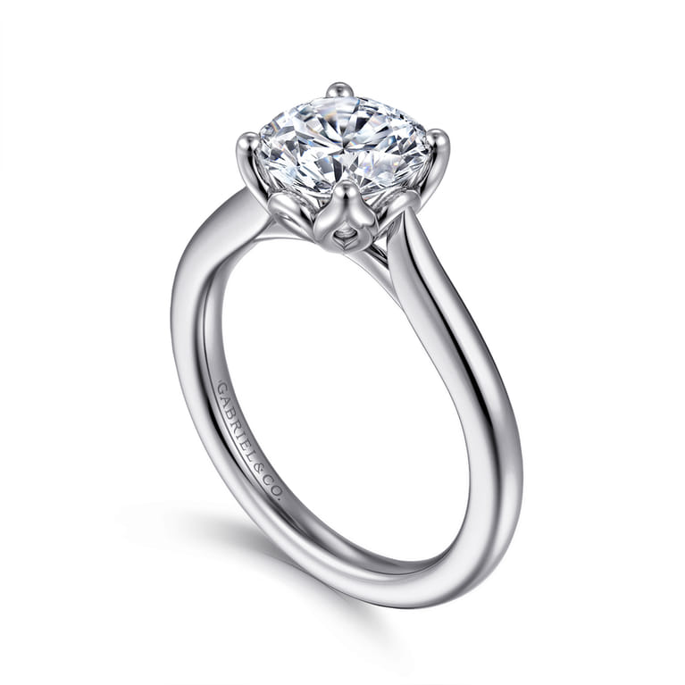 Nola - 14K White Gold Round Lotus Diamond Engagement Ring - Shot 3