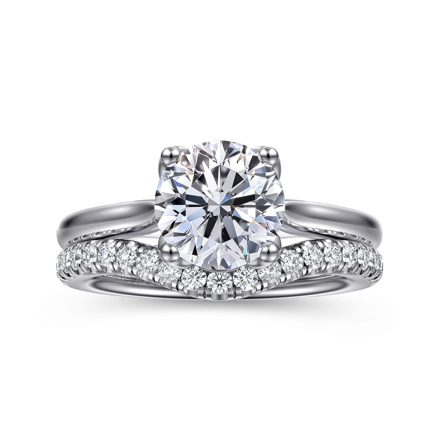 Nola - 14K White Gold Round Lotus Diamond Engagement Ring - Shot 4