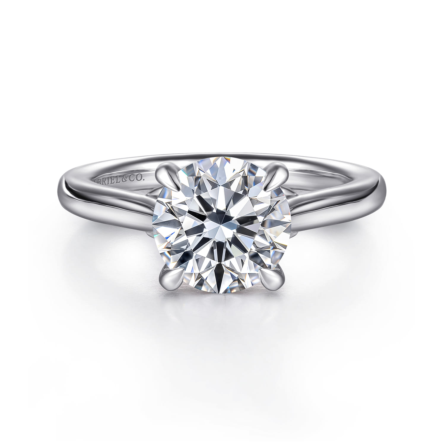 Nelia - 14K White Gold Round Lotus Diamond Engagement Ring - Shot 1