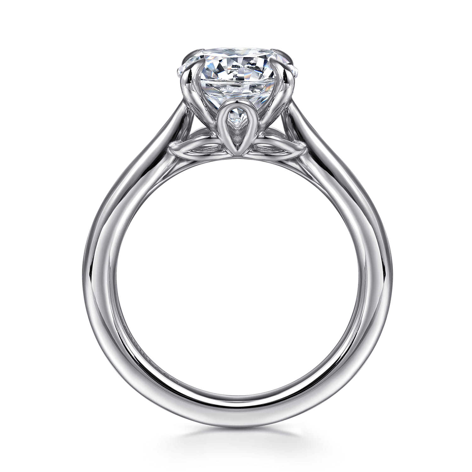 Nelia - 14K White Gold Round Lotus Diamond Engagement Ring - Shot 2