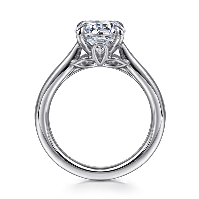 Nelia - 14K White Gold Round Lotus Diamond Engagement Ring - Shot 2