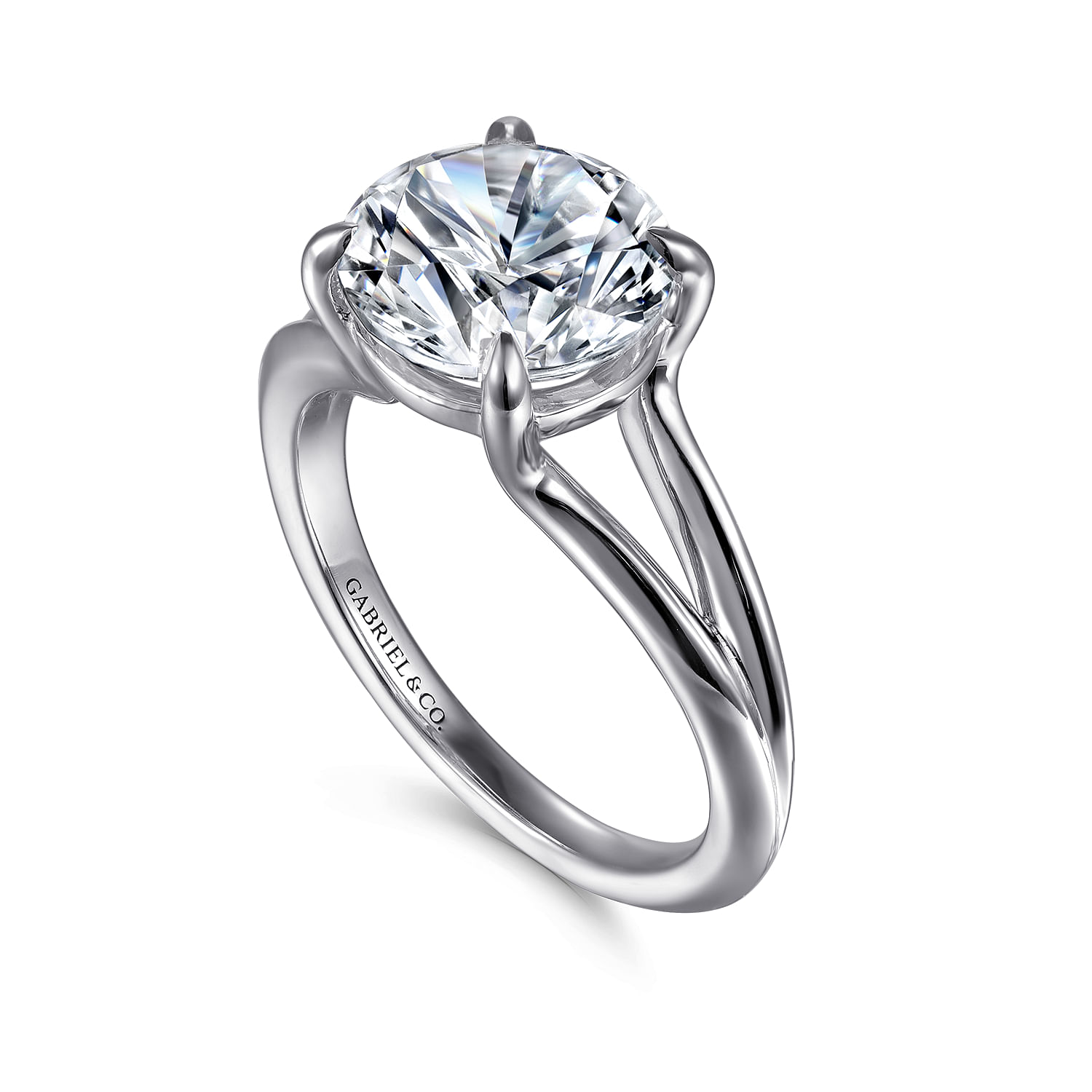 Annie - 14K White Gold Split Shank Round Diamond Engagement Ring - Shot 3