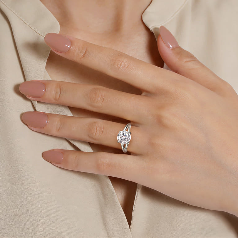 Annie - 14K White Gold Split Shank Round Diamond Engagement Ring - Shot 5