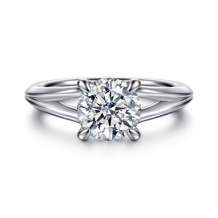 Annie - 14K White Gold Split Shank Round Diamond Engagement Ring - Shot 1