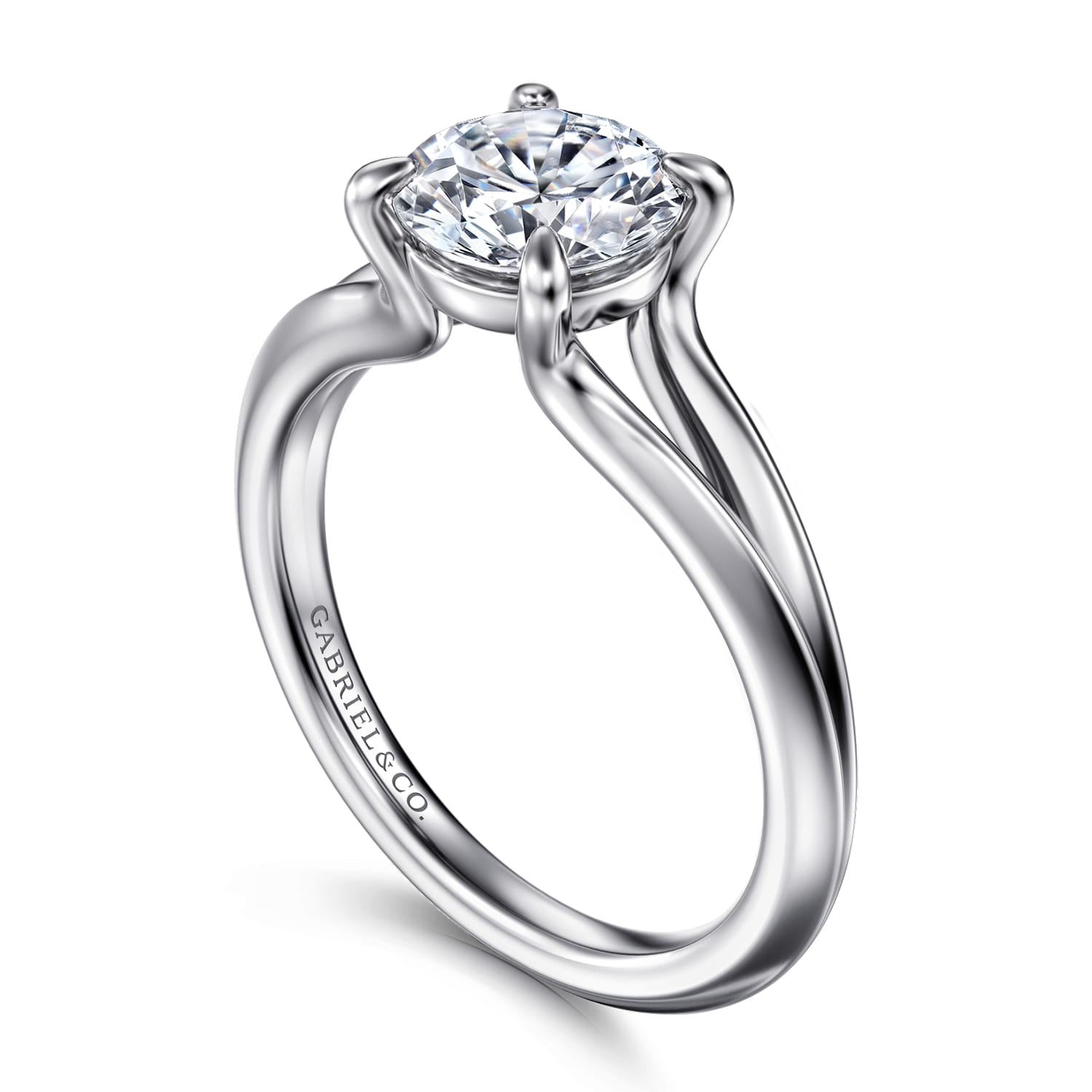 Annie - 14K White Gold Split Shank Round Diamond Engagement Ring - Shot 3