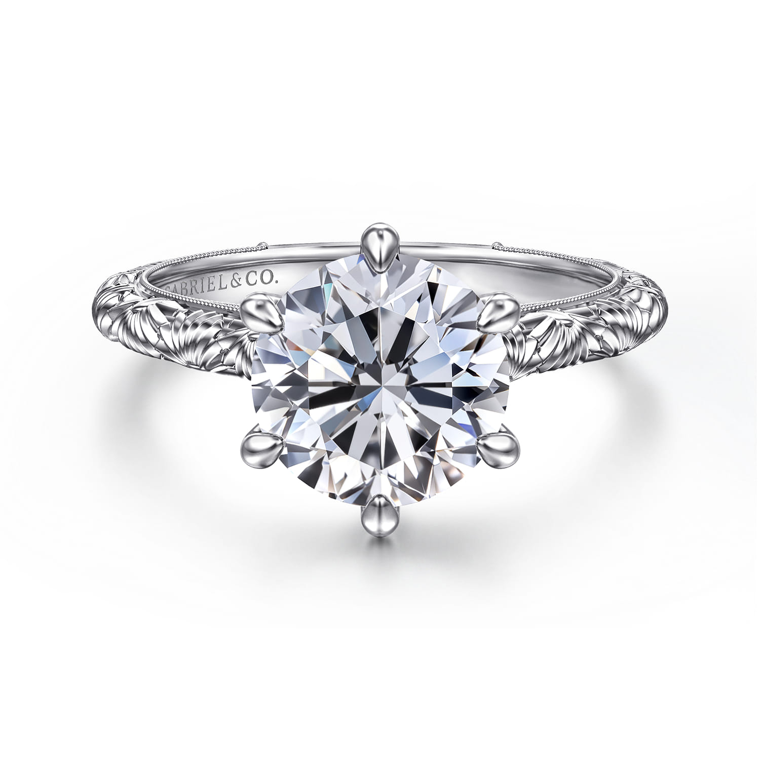 Isolde - 14K White Gold Round Solitaire Diamond Engagement Ring - Shot 1