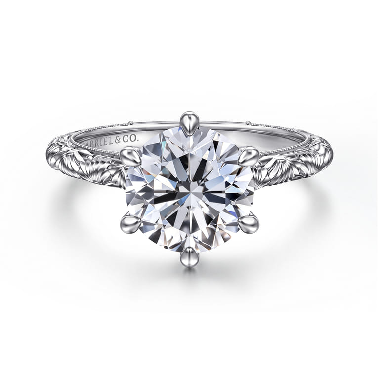 Isolde - 14K White Gold Round Solitaire Diamond Engagement Ring - Shot 1