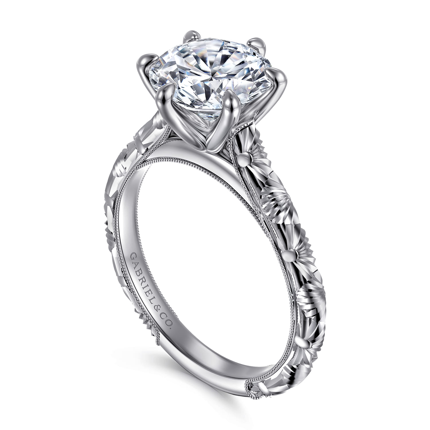 Isolde - 14K White Gold Round Solitaire Diamond Engagement Ring - Shot 3