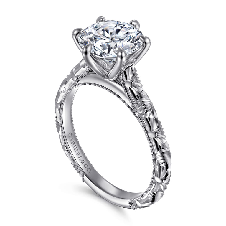 Isolde - 14K White Gold Round Solitaire Diamond Engagement Ring - Shot 3
