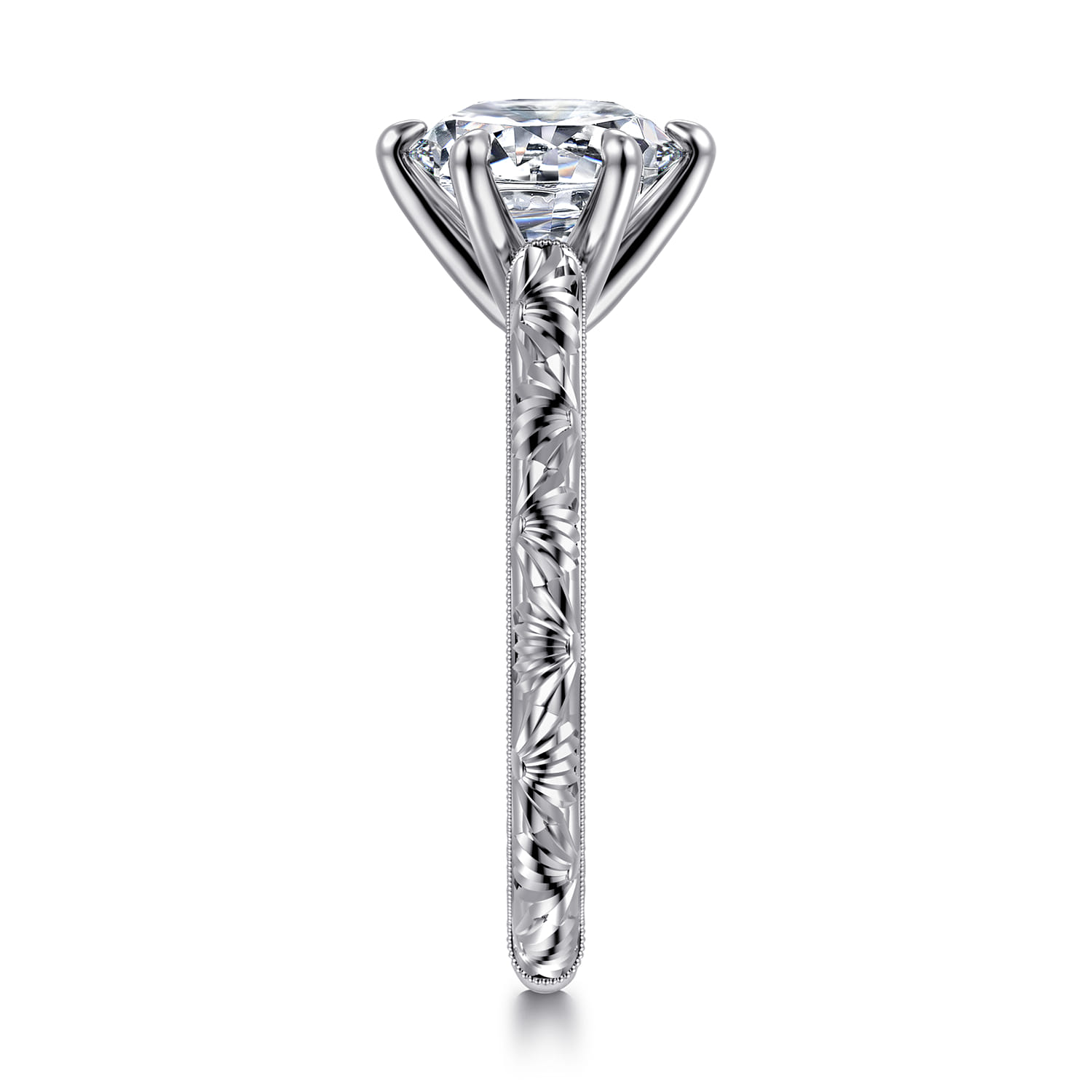 Isolde - 14K White Gold Round Solitaire Diamond Engagement Ring - Shot 4