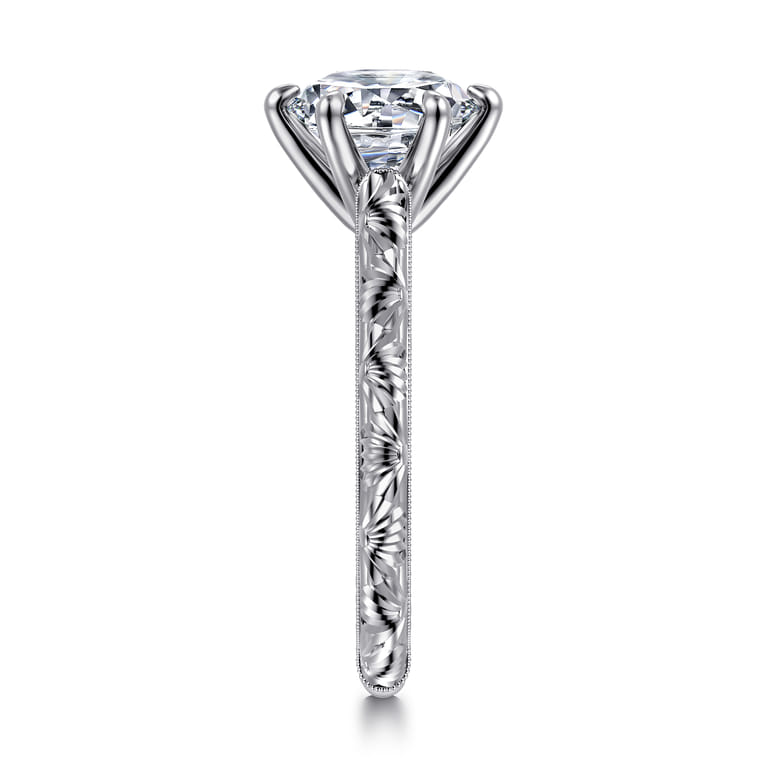 Isolde - 14K White Gold Round Solitaire Diamond Engagement Ring - Shot 4