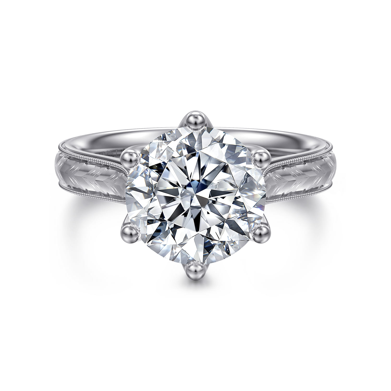 Aureliana - Vintage Inspired 14K White Gold Round Solitaire Diamond Engagement Ring - Shot 1