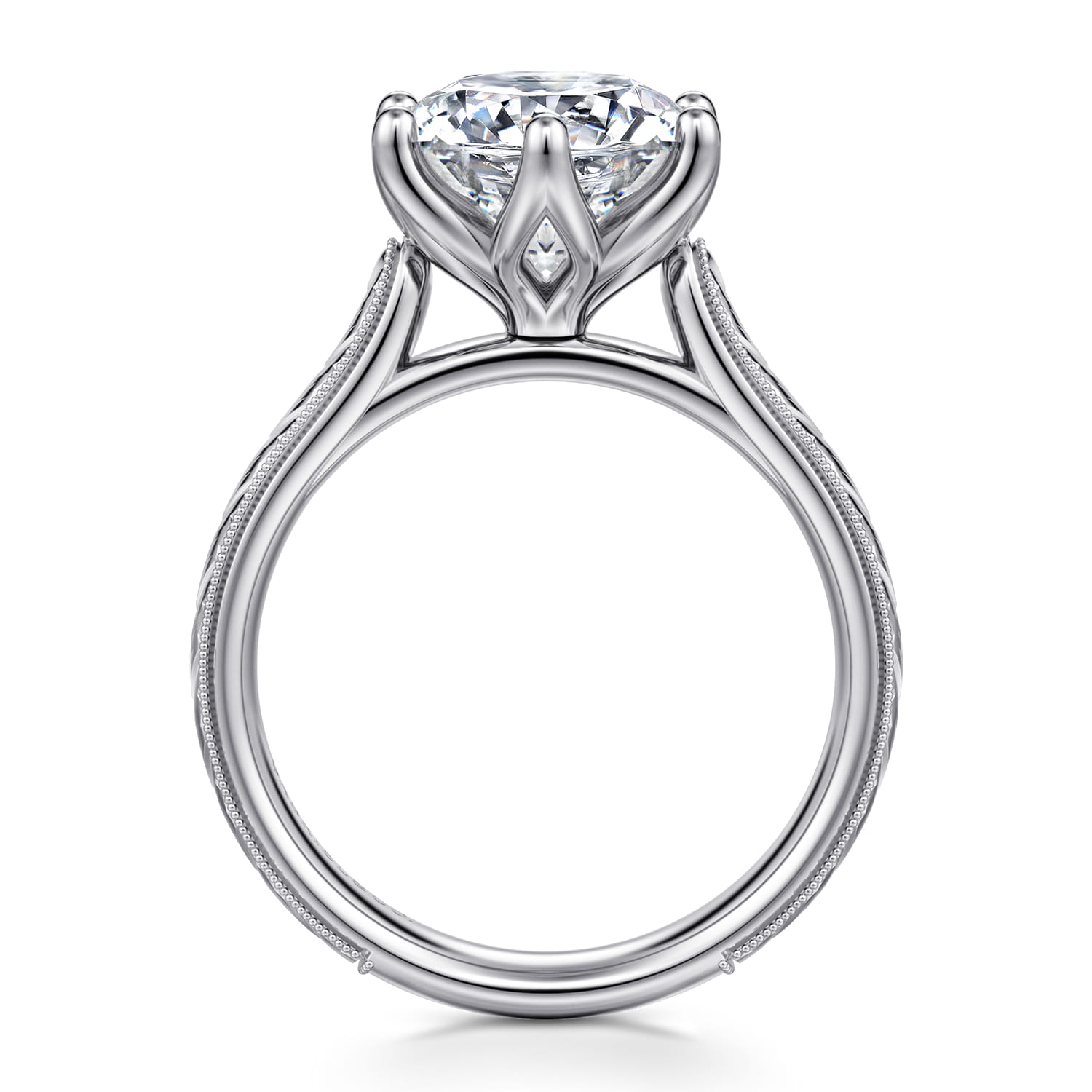 Aureliana - Vintage Inspired 14K White Gold Round Solitaire Diamond Engagement Ring - Shot 2