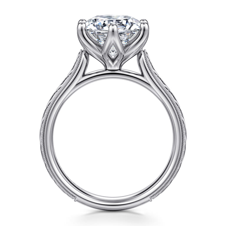 Aureliana - Vintage Inspired 14K White Gold Round Solitaire Diamond Engagement Ring - Shot 2