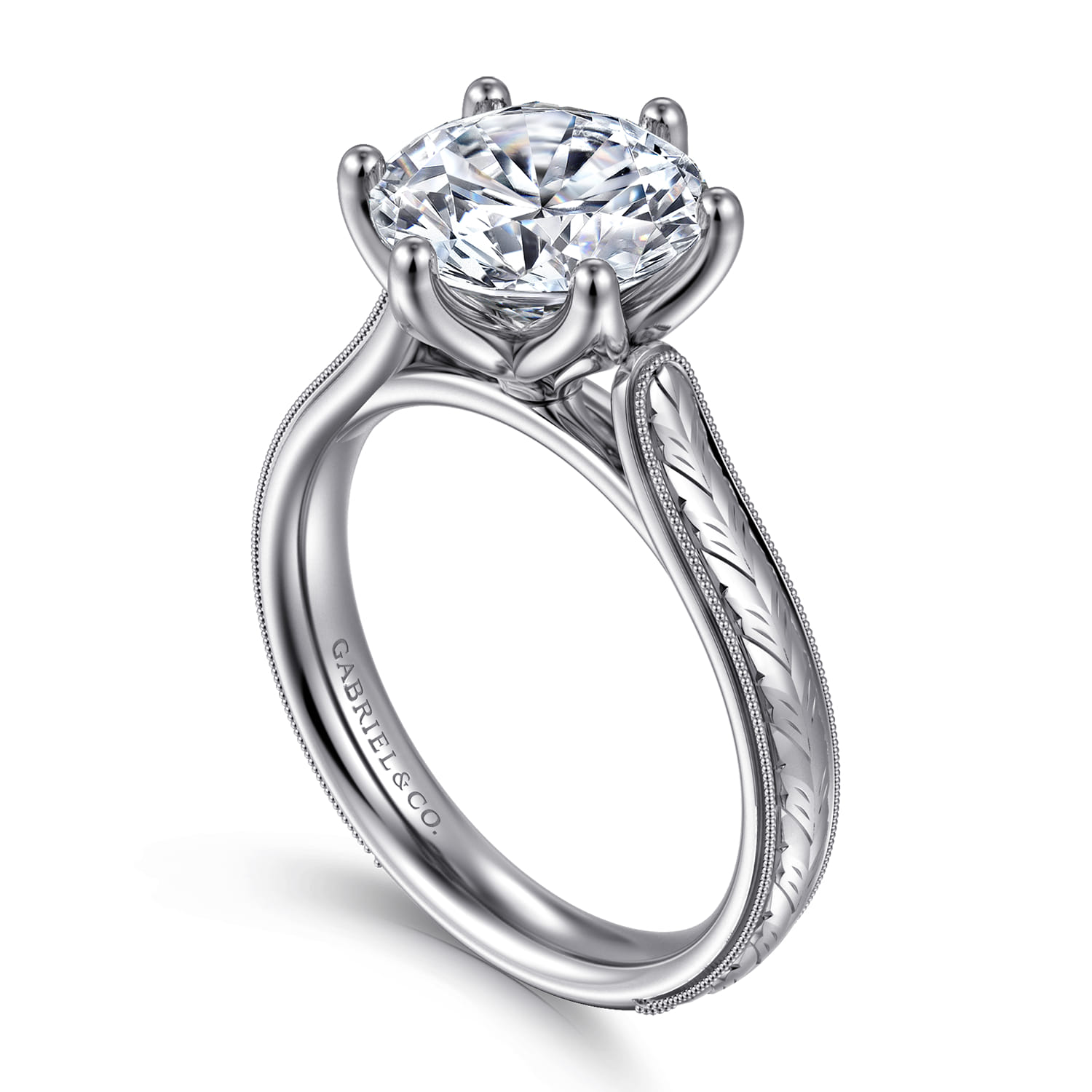 Aureliana - Vintage Inspired 14K White Gold Round Solitaire Diamond Engagement Ring - Shot 3