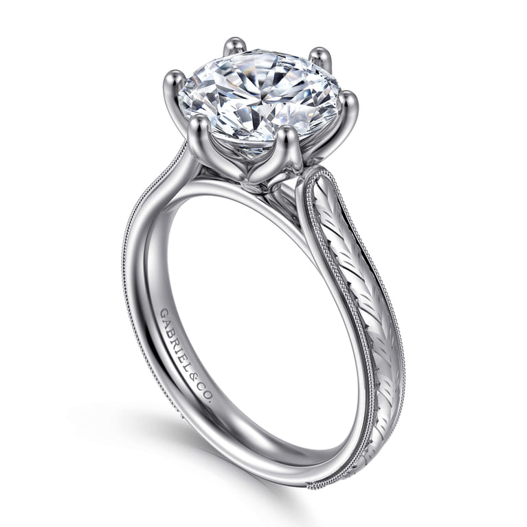 Aureliana - Vintage Inspired 14K White Gold Round Solitaire Diamond Engagement Ring - Shot 3