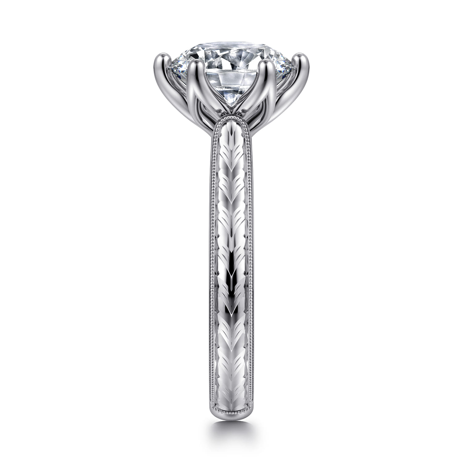 Aureliana - Vintage Inspired 14K White Gold Round Solitaire Diamond Engagement Ring - Shot 4