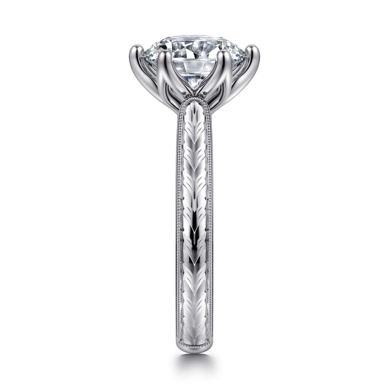 Aureliana - Vintage Inspired 14K White Gold Round Solitaire Diamond Engagement Ring - Shot 4