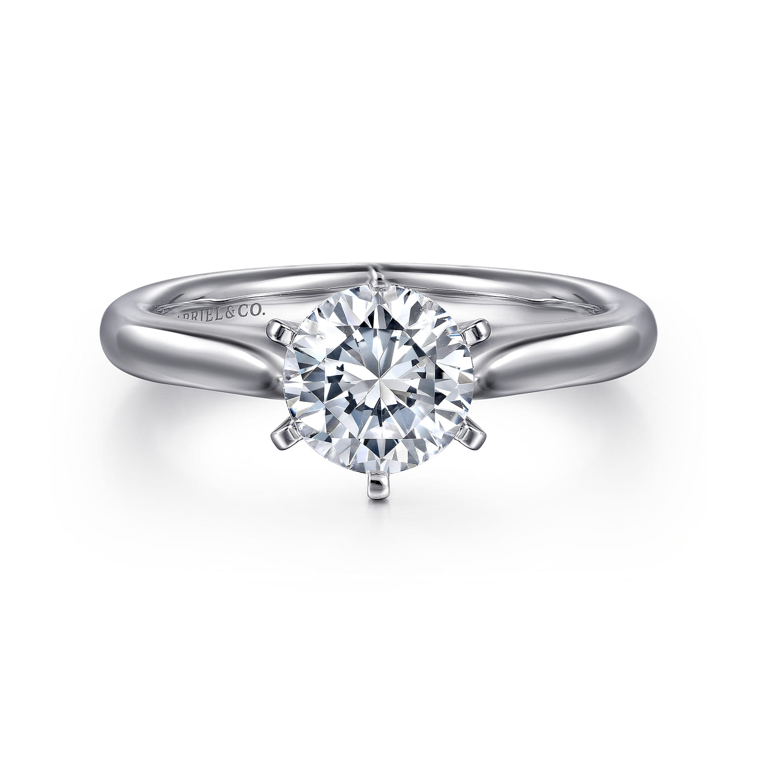 Allie - 14K White Gold 6 Prong Round Diamond Engagement Ring - Shot 1