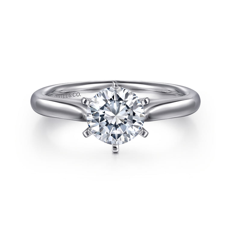 Allie - 14K White Gold 6 Prong Round Diamond Engagement Ring - Shot 1